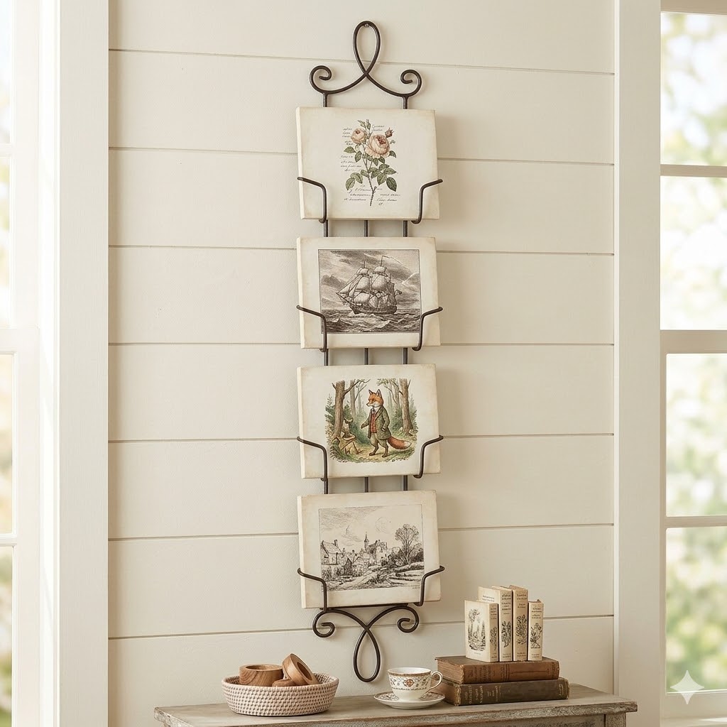 HOHIYA 42-Inch Vertical Plate Hanger for Wall 2-Pack Metal 4-Tier Display Rack for Collectible Plates Photo Frames and Artwork Heavy Duty Wall-Mounted Holder Black